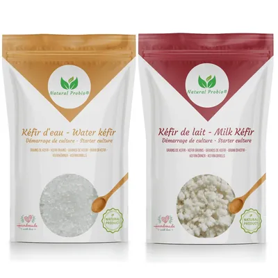 Duo kéfir : sachets de grains de kéfir d'eau et de kéfir de lait