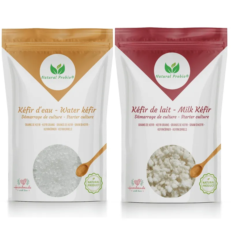 Duo kéfir : sachets de grains de kéfir d'eau et de kéfir de lait