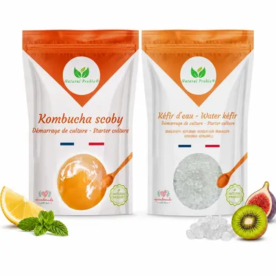Duo avec grains de kéfir d'eau et SCOBY de kombucha